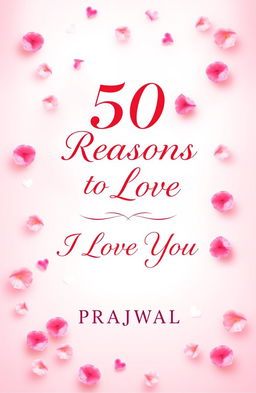 A romantic book cover for the title '50 Reasons to Love' with the subtitle 'I Love You' by PRAJWAL