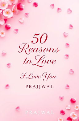 A romantic book cover for the title '50 Reasons to Love' with the subtitle 'I Love You' by PRAJWAL