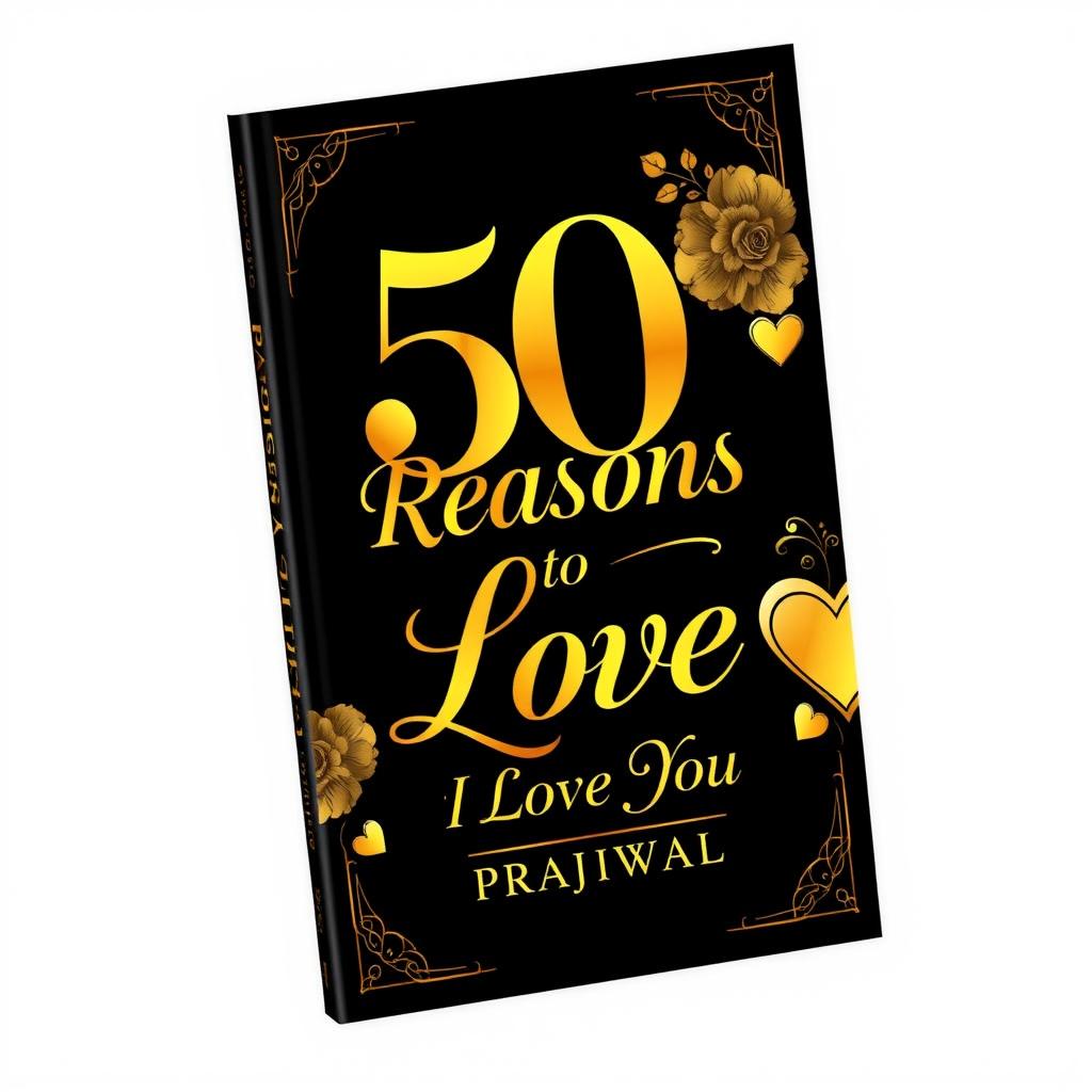 A romantic book cover for the title '50 Reasons to Love' with the subtitle 'I Love You' by PRAJWAL