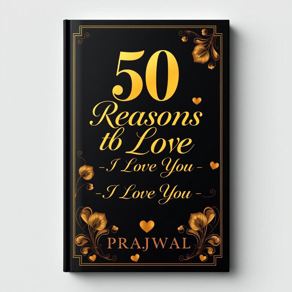 A romantic book cover for the title '50 Reasons to Love' with the subtitle 'I Love You' by PRAJWAL