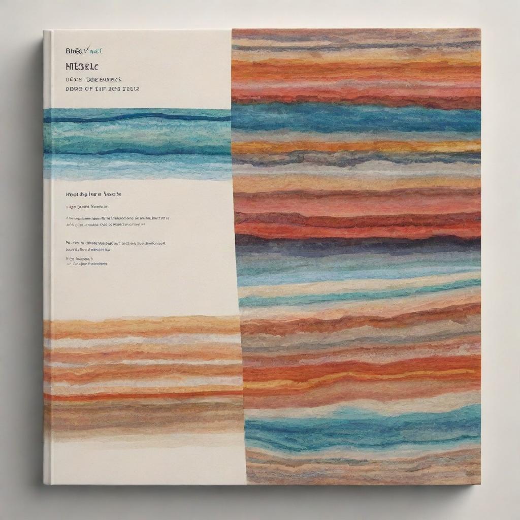 Design a book cover titled 'Geologic Time Scale'. Incorporate elements of geology like strata, fossils, and colourful sediment layers. The title should be prominent and legible, capturing the essence of geological eras.