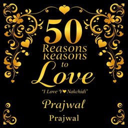 A romantic book cover for the title '50 Reasons to Love' with the subtitle 'I Love You Nakchidi' by Prajwal