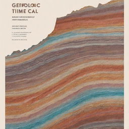 Design a book cover titled 'Geologic Time Scale'. Incorporate elements of geology like strata, fossils, and colourful sediment layers. The title should be prominent and legible, capturing the essence of geological eras.