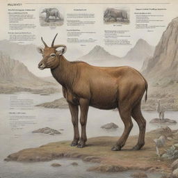 Revise the previous image with emphasis on the text. Enlarge the animal labels and geological era names for increased readability and impact, ensuring they stand out against the illustrations and background.