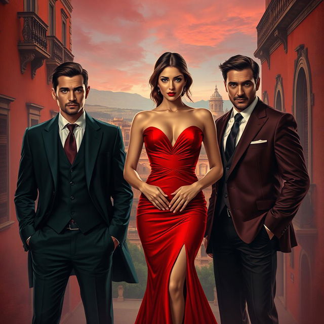 A captivating scene set in Spain featuring a beautiful woman in a stunning red dress, exuding passion and allure