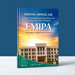 A book cover design featuring a prominent image of the FMIPA building at Universitas Tanjungpura