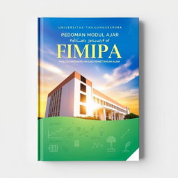 A book cover design featuring a prominent image of the FMIPA building at Universitas Tanjungpura