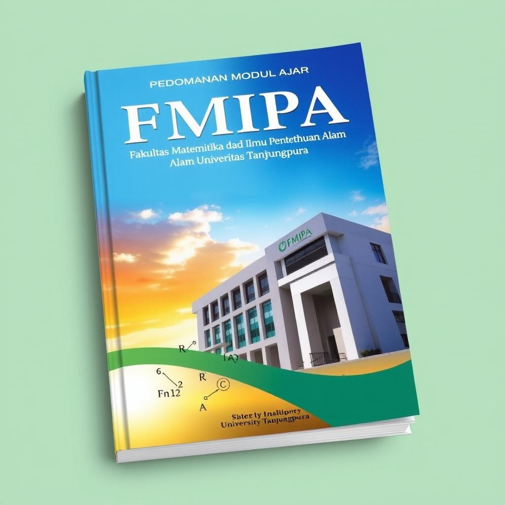 A book cover design featuring a prominent image of the FMIPA building at Universitas Tanjungpura