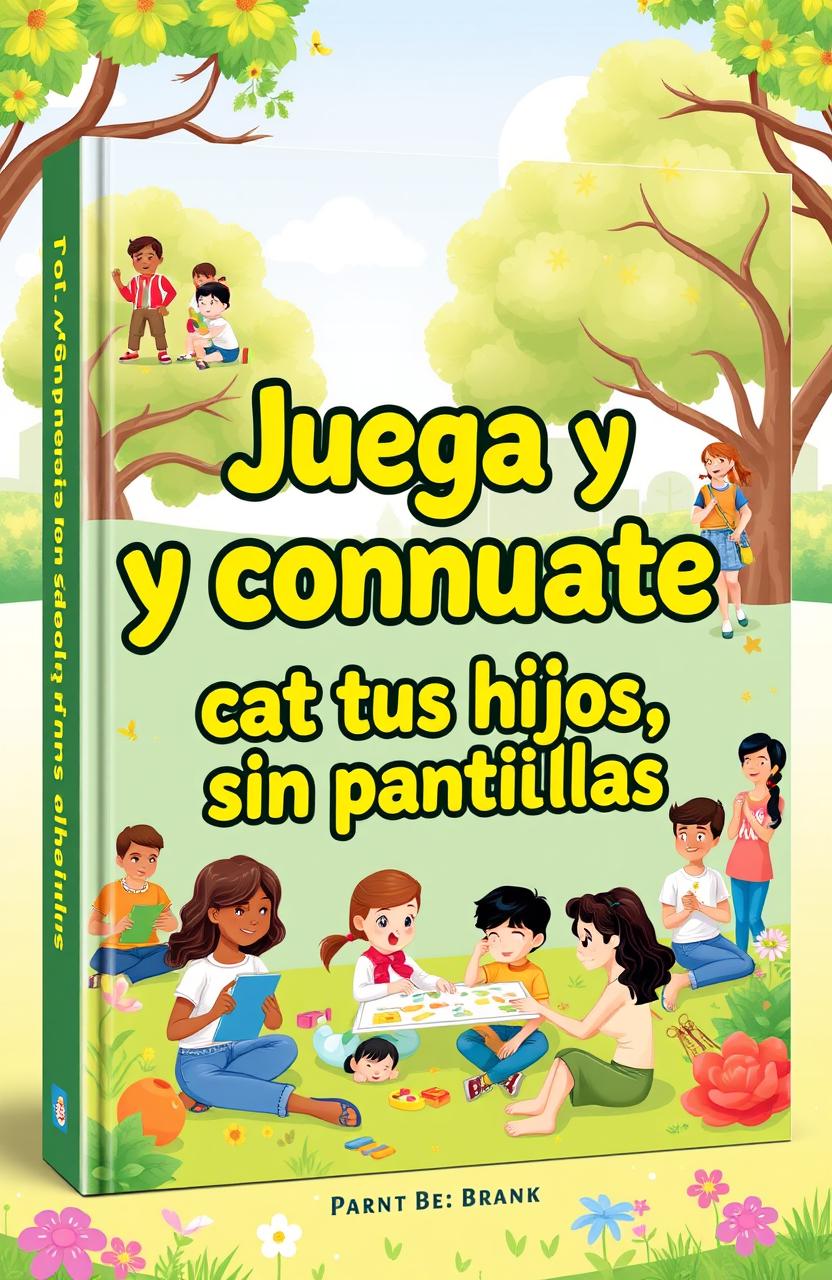 A vibrant ebook cover for 'Juega y conecta con tus hijos, sin pantallas'