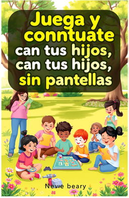 A vibrant ebook cover for 'Juega y conecta con tus hijos, sin pantallas'