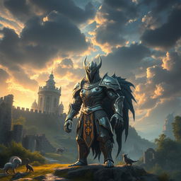 A majestic fantasy scene featuring Neadyr, a powerful being with an incredibly strong defense representing the most powerful protector of the kingdom