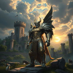 A majestic fantasy scene featuring Neadyr, a powerful being with an incredibly strong defense representing the most powerful protector of the kingdom