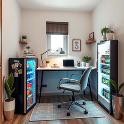 A compact home office setup in a small room measuring 2 meters by 1 meter