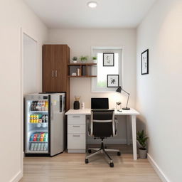 A compact home office setup in a small room measuring 2 meters by 1 meter