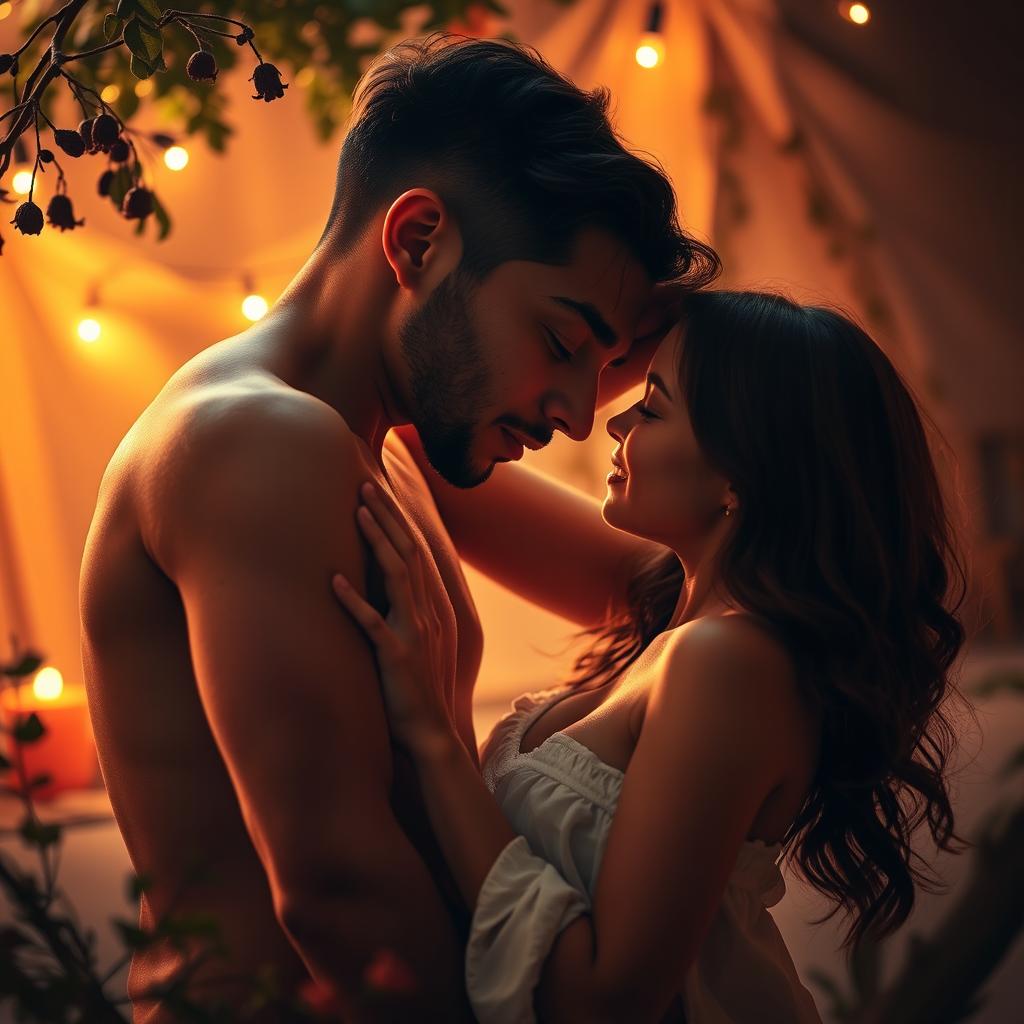 A dynamic and passionate couple engaged in an intimate moment, showcasing the intensity of their connection