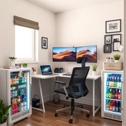 A compact home office setup in a small room measuring 2 meters by 1 meter