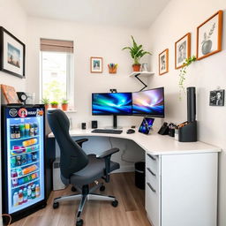 A compact home office setup in a small room measuring 2 meters by 1 meter