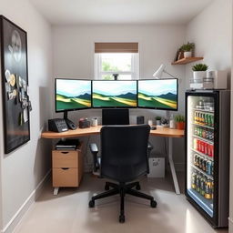 A compact home office setup in a small room measuring 2 meters by 1 meter