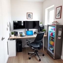 A compact home office setup in a small room measuring 2 meters by 1 meter