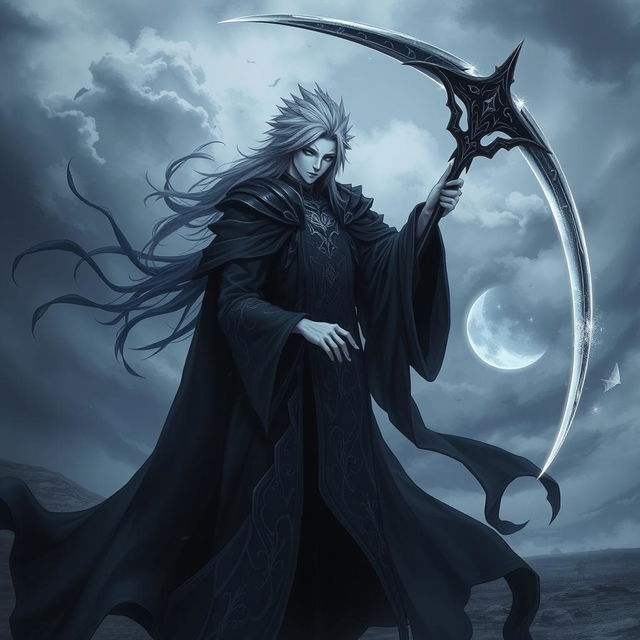 A dark and mysterious representation of a male character inspired by the concept of death, known as "Sayuki"