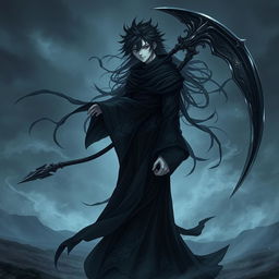 A dark and mysterious representation of a male character inspired by the concept of death, known as "Sayuki"