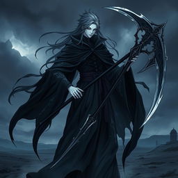 A dark and mysterious representation of a male character inspired by the concept of death, known as "Sayuki"