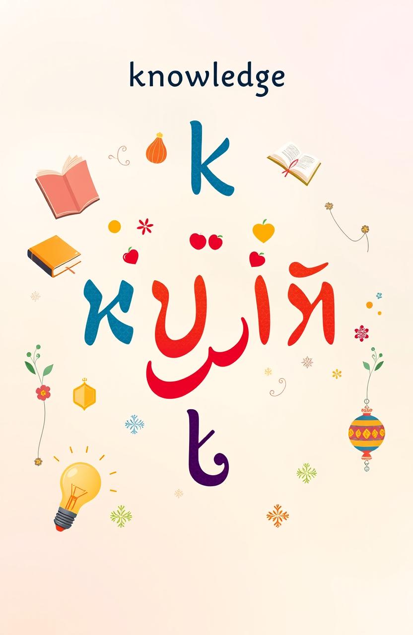 An artistic representation of the Kazakh alphabet featuring the letters that represent the concept of 'knowledge'