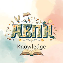 A creative illustration of the Kazakh alphabet focusing specifically on the letters representing 'knowledge'