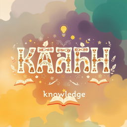 A creative illustration of the Kazakh alphabet focusing specifically on the letters representing 'knowledge'