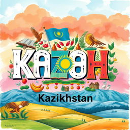 A captivating illustration of the Kazakh alphabet, prominently featuring the letters that symbolize 'knowledge' and 'Kazakhstan'