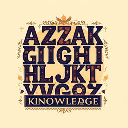 A visually striking illustration of the Kazakh alphabet, emphasizing the letters that symbolize 'knowledge', designed with traditional Kazakh artistry