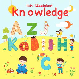 A delightful illustration for a children's book featuring the Kazakh alphabet, particularly focusing on the letters that symbolize 'knowledge'