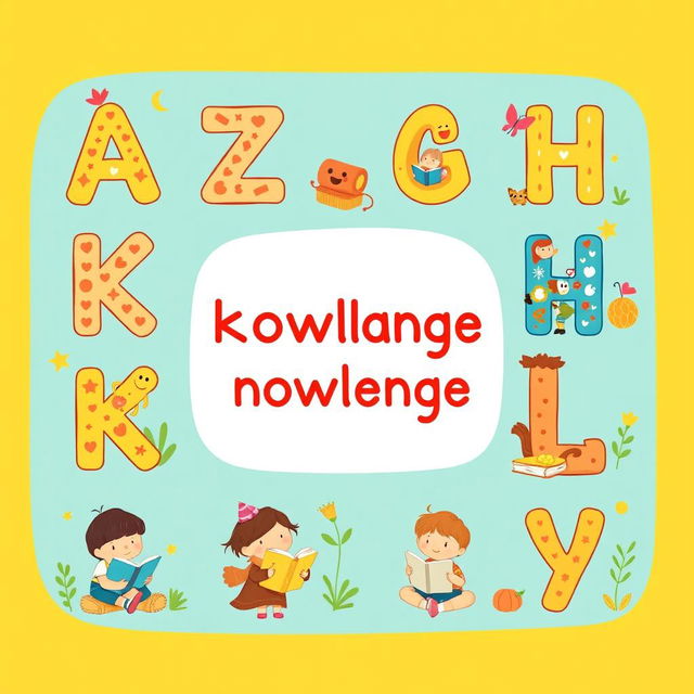 A delightful illustration for a children's book featuring the Kazakh alphabet, particularly focusing on the letters that symbolize 'knowledge'