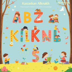 An imaginative and vibrant illustration for a children's book that showcases the Kazakh alphabet, specifically emphasizing the letters associated with 'knowledge'