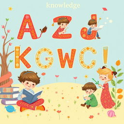 A delightful illustration for a children's book centered around the Kazakh alphabet, particularly the letters that represent 'knowledge'