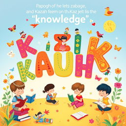 A delightful illustration for a children's book centered around the Kazakh alphabet, specifically featuring the letters that symbolize 'knowledge'