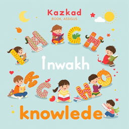 A delightful illustration for a children's book centered around the Kazakh alphabet, specifically featuring the letters that symbolize 'knowledge'