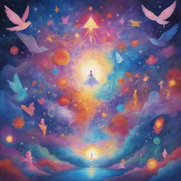 A 2D artwork portraying the theme of dreams, featuring dream-related symbols in a vibrant array of colors, creating an ethereal and mystical atmosphere.