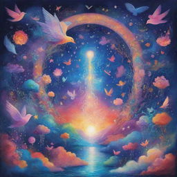 A 2D artwork portraying the theme of dreams, featuring dream-related symbols in a vibrant array of colors, creating an ethereal and mystical atmosphere.