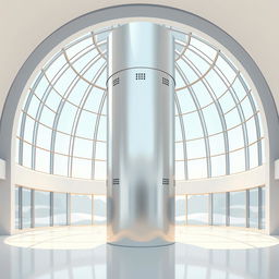 A 2D illustration of a sleek, cylindrical metallic column situated in a modern, open space