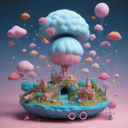 A captivating 3D artwork capturing the essence of dreams, filled with surreal objects and dream-like symbols in mesmerizing colors, evocating a sense of whimsy and fantasy