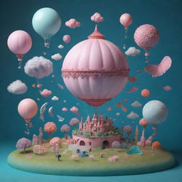 A captivating 3D artwork capturing the essence of dreams, filled with surreal objects and dream-like symbols in mesmerizing colors, evocating a sense of whimsy and fantasy