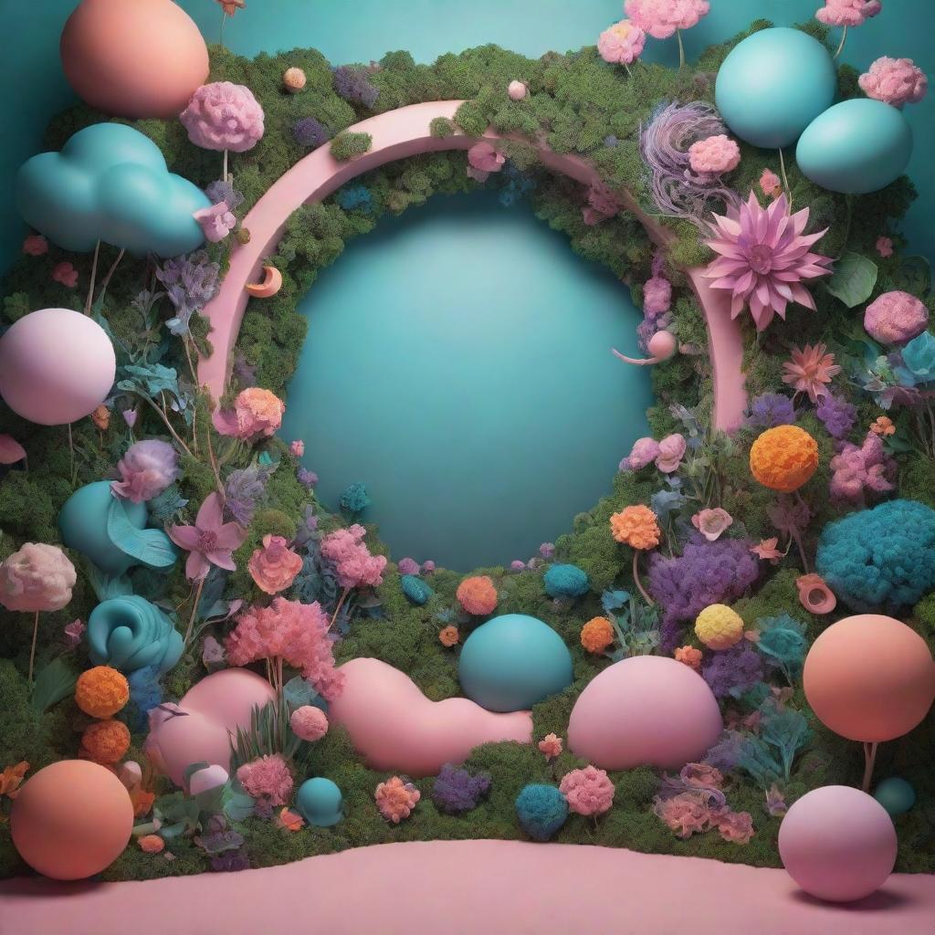 An immersive 3D artwork centered around the theme of dreams, with dream-inspired symbols emerging from a lush palette of surrealistic colors, creating a sense of whimsy and fantasy.