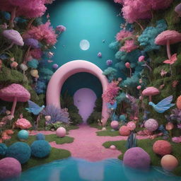 An immersive 3D artwork centered around the theme of dreams, with dream-inspired symbols emerging from a lush palette of surrealistic colors, creating a sense of whimsy and fantasy.