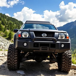 A customized off-road Nissan Xterra from the years 1999-2000, showcasing the front end design of the 1999-2002 Nissan Terrano R20, complete with its distinctive grille and headlights