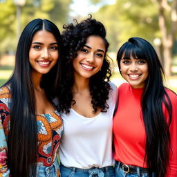 Three beautiful women with fair skin, each showcasing a different hairstyle that represents their unique personalities