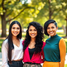 Three beautiful women with fair skin, each showcasing a different hairstyle that represents their unique personalities