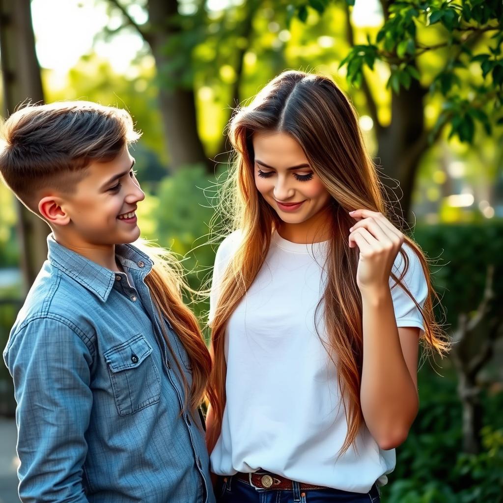 A cute guy with an affectionate smile is observing his girlfriend as she coughs lightly into her fist