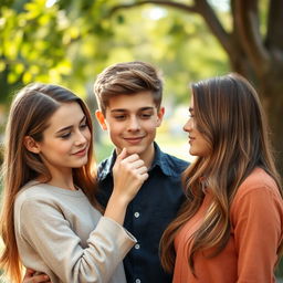 A cute guy with an affectionate smile is observing his girlfriend as she coughs lightly into her fist