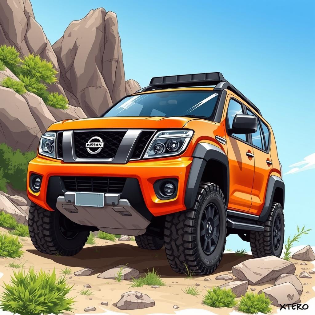 A creative illustration of a Nissan Terrano 2, reimagined with the body style of a Nissan Xterra